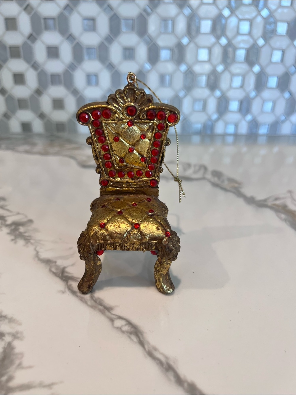 Vintage  Christmas Tree Ornament Resin Gold Rhinestone Chair